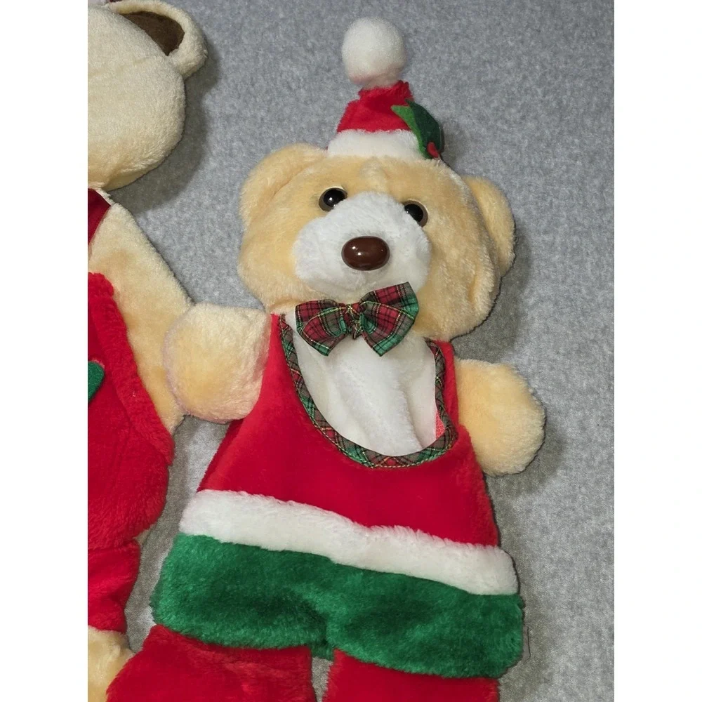 2 VINTAGE HOLIDAY PRODUCTS TAN BEAR CHRISTMAS STOCKING STUFFED ANIMAL PLUSH